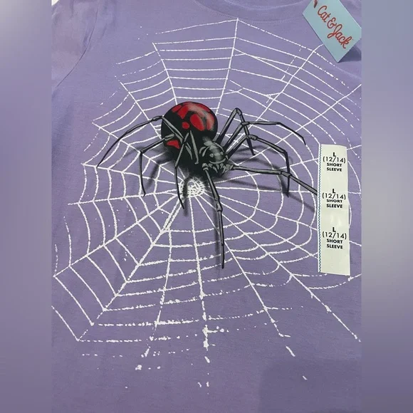Cat & Jack Kids Spider T-shirt size large 12/14 purple new shirt - Picture 2 of 7